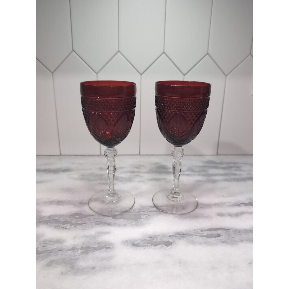 Cristal D'Arques-Durand Ruby Goblet Set, Water Wine Glasses, Red/Clear‎ Glass